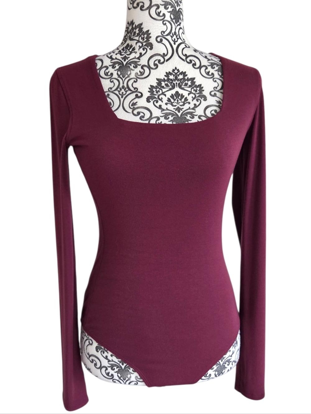 Kit and Ace Kit Square Neck Bodysuit Women Medium Burgundy - Picture 2 of 12